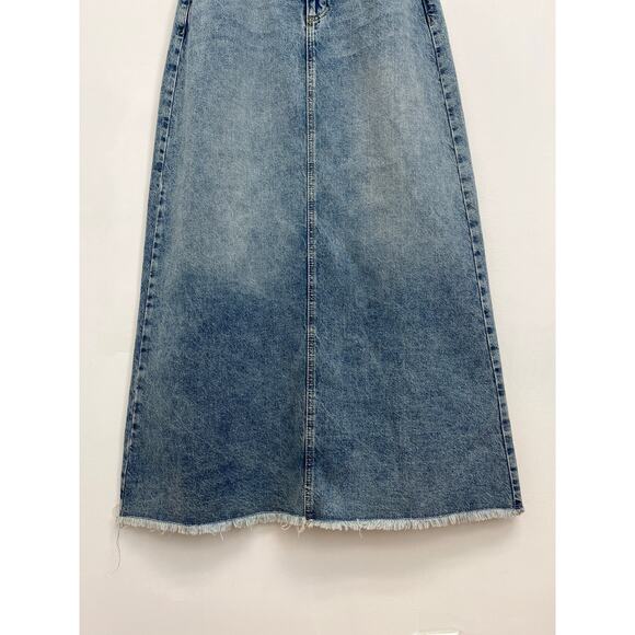 Free People We The Free Come As You Are Rigid Denim Distressed Maxi Skirt Size 0 - Picture 6 of 9